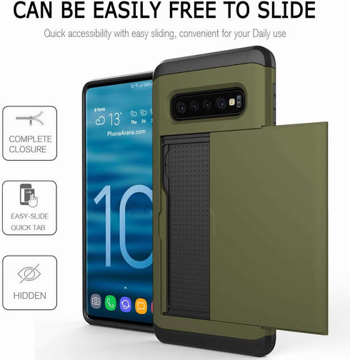 Galaxy S10E Case, Ultra-Thin Shockproof Silicone Cover with Credit Card Holder Slot for Samsung Galaxy S10E (Army Green)