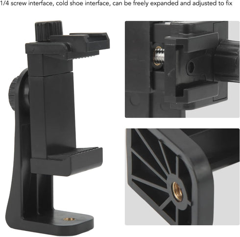 Denash 360 1/4 Inch Cell Phone Clip Holder, Rotation Cell Phone Clip Holder with Screw and Cold Shoe Port, Phone Tripod