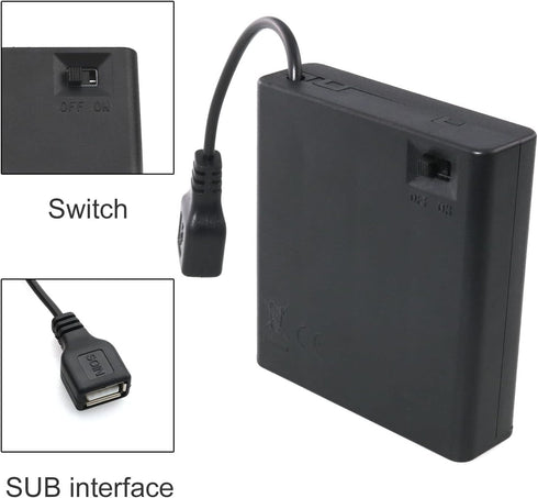4 AA Battery Case Box Holder with ON-Off Switch USB Female Socket
