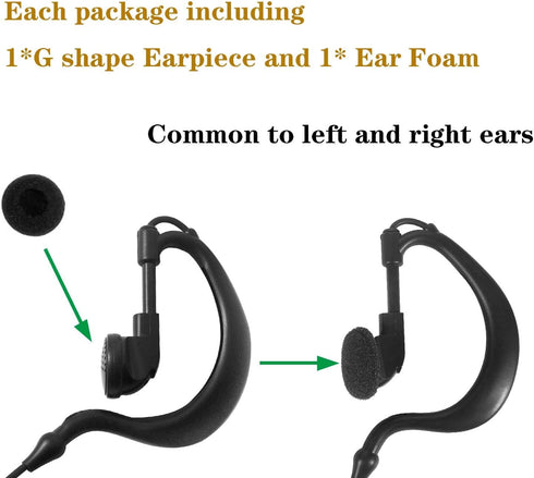 Kenwood Walkie Talkie Earpiece Headset for Baofeng UV-5R, UV-9R, BF-888S, with PU G Shape Ear-Hook and PTT Mic, 2 Pack