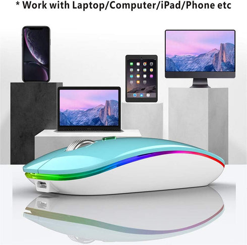TENMOS Wireless Bluetooth Mouse, LED Slim Dual Mode (Bluetooth 5.1 + USB) 2.4GHz Rechargeable Silent Bluetooth Wireless