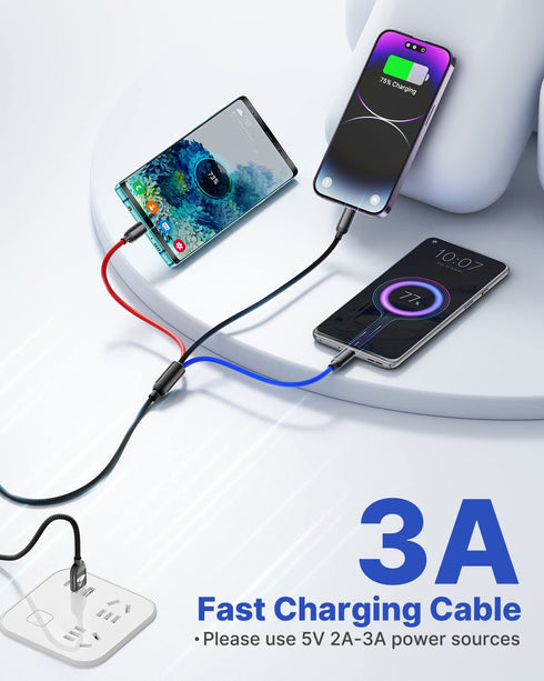 Aioneus Multi Charging Cable, Multi Charger Cable Nylon Braided 3 in 1 Charging Cable Multi USB Cable Fast Charging Cord with Type-C, Micro USB and IP Port, Compatible with Most Phones & iPads