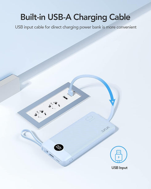 VRURC 10000mAh, 5 Portable Charger for iPhone, Built in Cables & Lanyard Power Bank Compact USB C Charging Bank Outputs