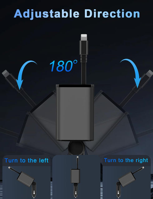 5 in 1 Fast Charging Retractable Car Charger, Cigarette Lighter Splitter with 2.6ft Cord, Dual USB Ports, 2 Sockets