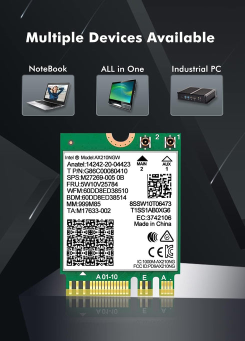 WiFi 6E Wireless Card, Intel AX210 NGW Bluetooth 5.3 Tri-Band 5400Mbps Network Adapter for Laptop, Supports Windows