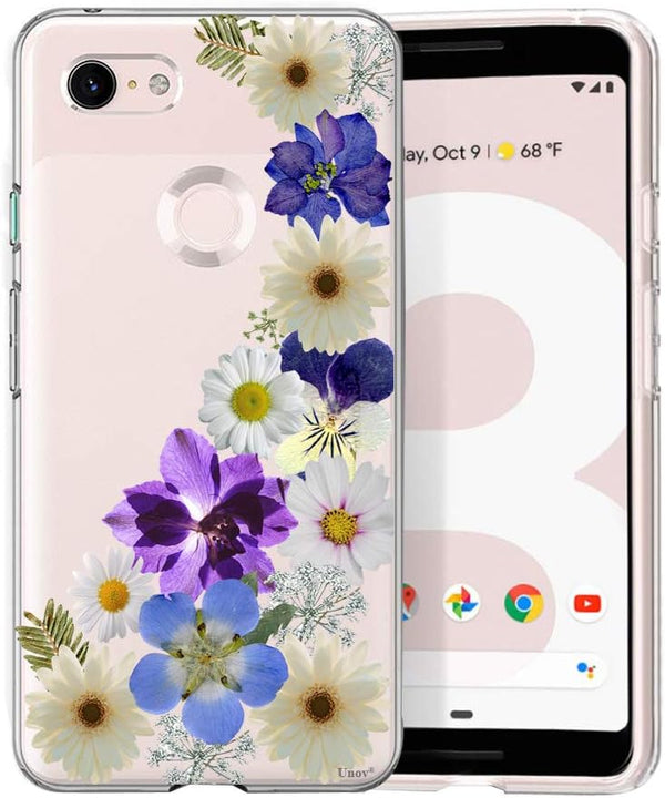 Unov Pixel 3 Case, Clear Soft TPU Shock Absorption, Slim Embossed Floral Pattern for Pixel 3, 5.5 inch