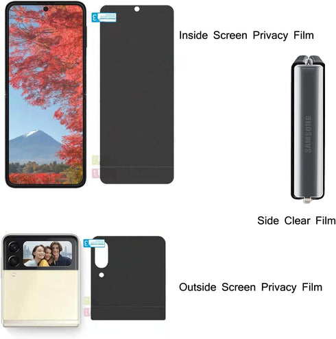 3 Pack Privacy Screen Protector for Z Flip 3, Anti-Peep Outside + Inside Screen Protector + Side Protector Film for