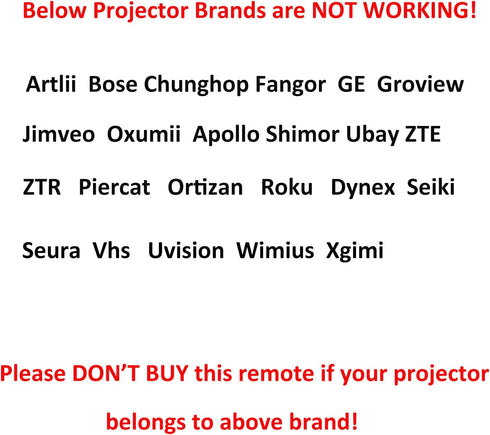 Universal Projector Remote Control ONLY Work for Acer BenQ Dell Eiki Epson Fujitsu Hitachi Infocus Mitsubishi NEC Optoma Toshiba Sharp Sanyo Sony Viewsonic Panasonic