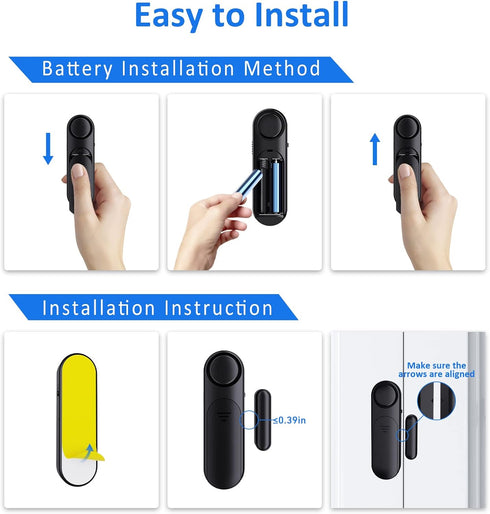 Door Alarm When Opened (2 Pack), 120dB Door and Window Open Sensor for Home Security, Kid Safety, Black