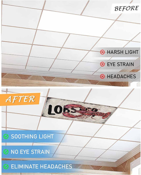 Velvessentia 3 Pack, 4x2 Summer Fluorescent Light Covers for Ceiling Lights Lobster Nautical Magnetic Classroom Light