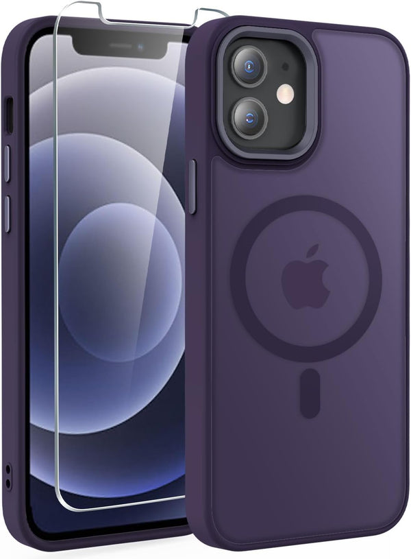 Magnetic Translucent Case for iPhone 12/iPhone 12 Pro, Slim Anti-Fingerprints Shockproof Cover with Screen Protector