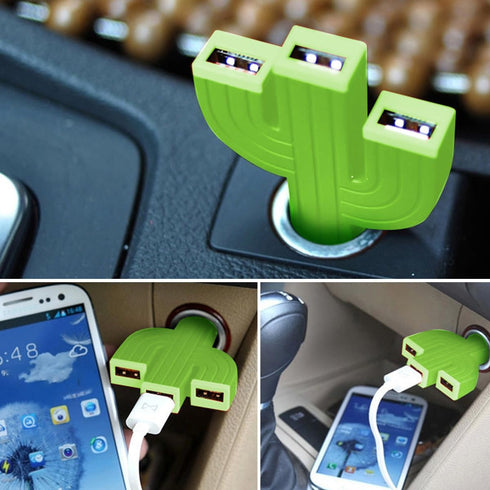 Cactus 3USB Car Mount Charger, 12-24V Three Port Automotive Phone Charger Adapter, Compatible with iPhone 8 11 12 Plus