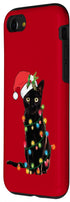 iPhone SE (2020) / 7 / 8 Santa Black Cat Case, Tangled Up In Christmas Tree Lights