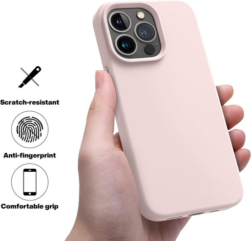 OTOFLY iPhone 13 Pro Case - Slim Liquid Silicone, Shockproof, Anti-Scratch Microfiber Lining, 6.1" (Chalk Pink)