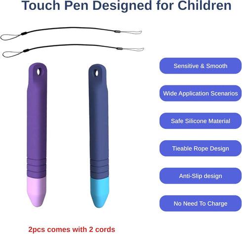 Stylus Pen for Kids, Universal Stylus Pens Compatible with Amazon Fire Tablet for Kids, Kindle, iPad/iPhone All Capacitive Touch Screens (Purple+Blue)