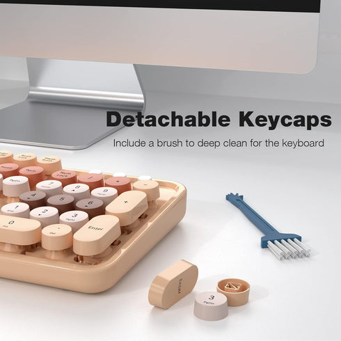 KNOWSQT Wireless Keyboard and Mouse Combo, MilkTea 104 Keys Full-Sized, 2.4 GHz Colorful Keycap Set for Windows, Mac