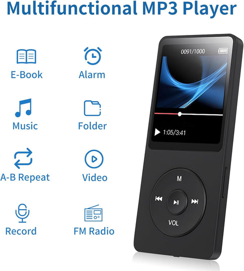 VR-robot MP3 32GB 128GB Player, Music Player with Micro SD Card, Earphone,Build-in Speaker/Photo/Video Play/FM