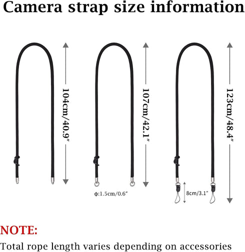 Camera Neck Strap Rope for Fujifilm X100VI, A6000, Canon EOS R6, Nikon Zf, Z5, Z30 - Black