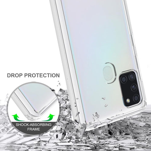 Samsung Galaxy A21s Case Crystal Clear Slim Hard Case Hybrid Shockproof Bumper with Tempered Glass Screen Protector