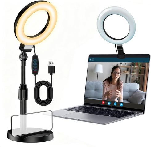 SULISAIS Desk Ring Light with Stand, Video Conference Lighting with Clip, Ring Light