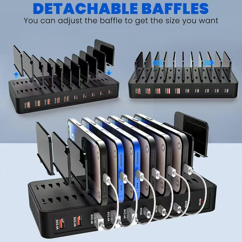 Haioulun 100W 10-Port 5 5 Smart Charging Station | USB-A & USB-C Ports | Organized Design for Cellphones, Tablets