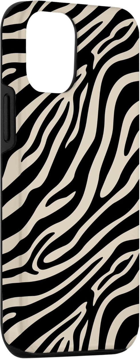 iPhone 13 Case, Zebra Stripes Print Pattern in Black and Beige