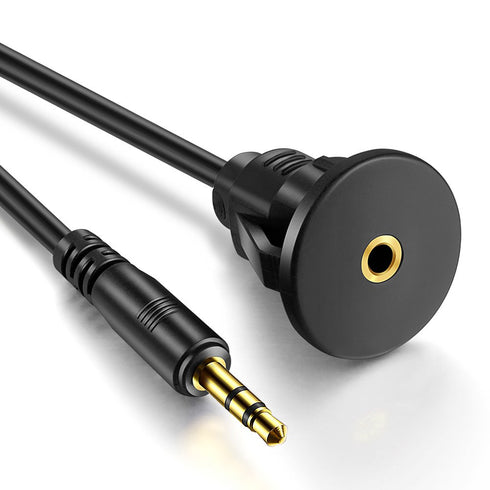 3.5mm Male to 3.5mm Female AUX Audio Jack Extension Cable, 6 Feet with Mounting Panel for Car, Boat, Motorcycle