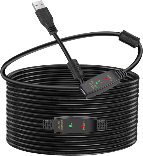 LDKCOK 60FT Active USB Extension Cable 2.0 Male to Female with A Extension Chipset Signal Booster - Active