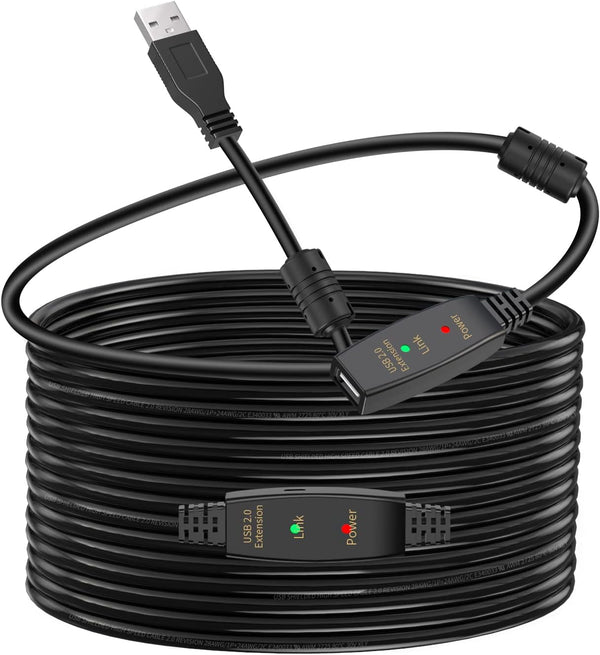 LDKCOK 60FT Active USB Extension Cable 2.0 Male to Female with A Extension Chipset Signal Booster - Active