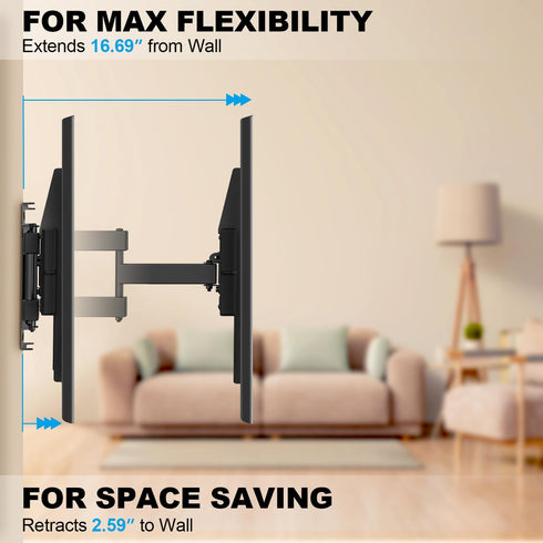 Full Motion TV Wall Mount Bracket for 37-86 Inch TVs, Up to 132lbs, Swivel and Tilt Articulating Wall Mount