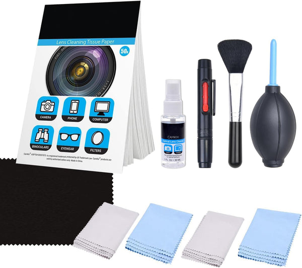Camkix Camera Lens Cleaning Kit - Air Blower, 2in1 Lens Cleaning Pen, Cleaning Brush, Spray Bottle with Cleaning
