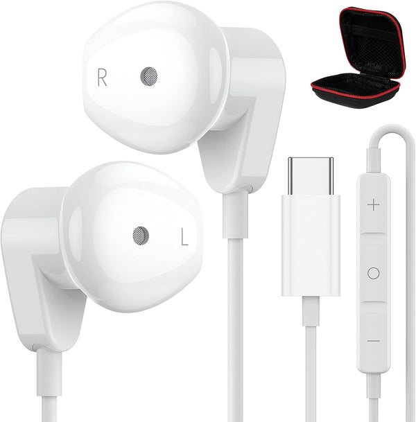USB C Headphones for iPad Pro & iPhone 15 Pro, HiFi Stereo Earbuds with Mic & Volume Control for Samsung S23, Pixel 7,