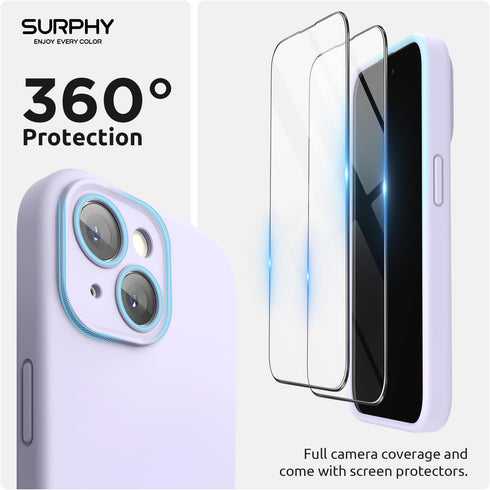 SURPHY iPhone 15 Plus Case (6.7 inch, 2023) - Liquid Silicone, MagSafe Compatible, Lilac + 2 Pack Screen Protector.