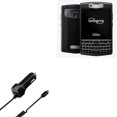 BoxWave Car Charger for Unihertz Titan - Extra USB Port with Integrated Cable - Black
