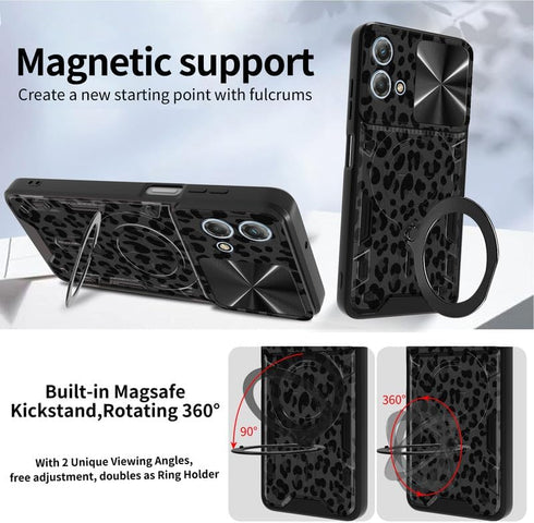 Shop Motorola G Stylus 5G 2023 Case: Black Leopard Print, 6.6" with Screen Protector, Slide Camera Cover & Ring Holder