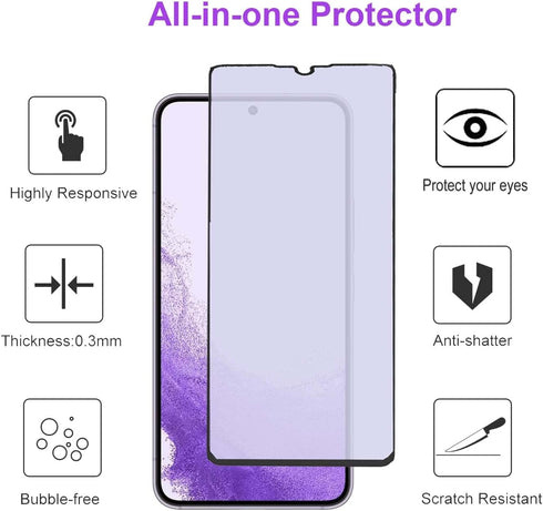 3 Pack Anti Blue Light Tempered Glass Screen Protector for Samsung Galaxy S22, Eye Protection Tempered Glass Film, 9H