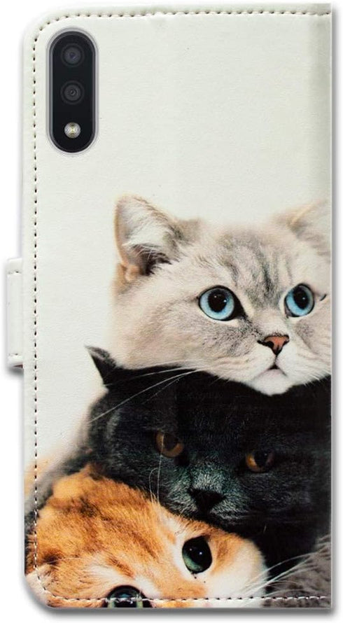 Case for Galaxy A01, Cute Brown Cat Leather Flip Wallet Cover with Card Slot Holder Kickstand