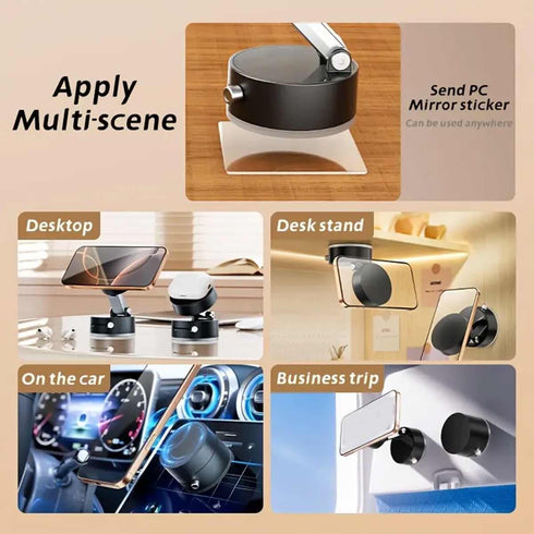 Oudvaker 360 Foldable Magnetic Vacuum Phone Holder, Electric Suction Car Mount, Double-Sided Swivel Stand for Car