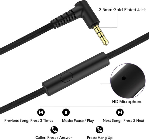 A10 On-Ear Headphones (Black) - Lightweight, Portable Wired Stereo Bass with Microphone & 1.5M No-Tangle Cord.