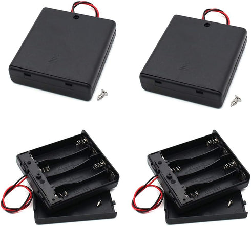 4Pcs AA Battery Holder with Leads Wires, ON/Off Switch, Screw Cap Case, 4 Slots x 1.5V Battery Storage Box (4-Pack)