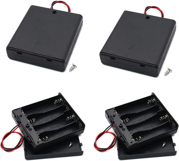 4Pcs AA Battery Holder with Leads Wires, ON/Off Switch, Screw Cap Case, 4 Slots x 1.5V Battery Storage Box (4-Pack)