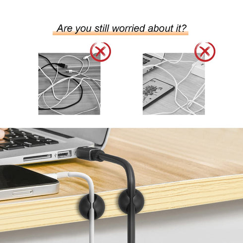 Shintop 6 Pack Black Cord Organizer, Charger Holder Cable Clips for Organizing Desk, Nightstand, and Car