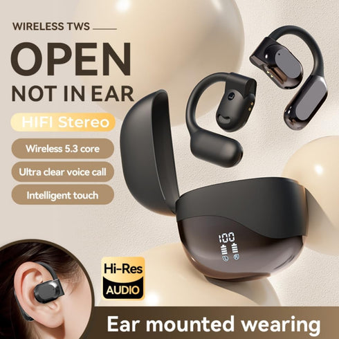 Open Ear Gaming Headphones, Air Conduction HiFi IPX5 Noise Cancelling Wireless Bluetooth Earbuds with Mic for