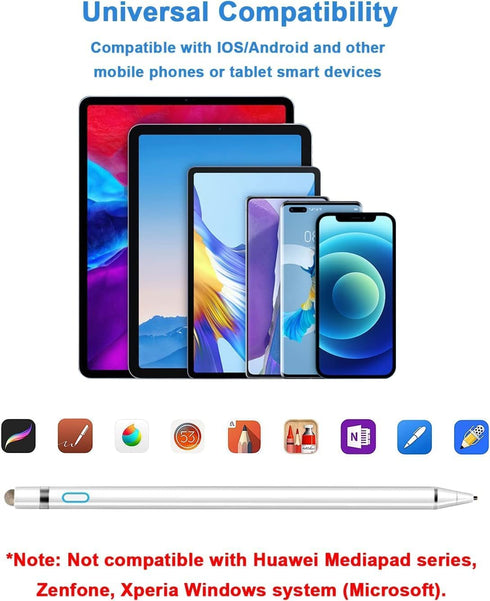 Stylus Pen for Touch Screen, 1.5mm Fine Point Rechargeable Universal Stylus Pencil Compatible with