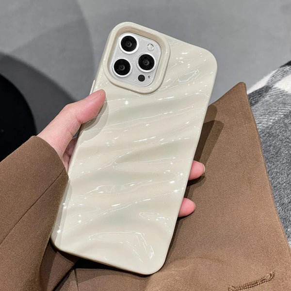 QLTYPRI Cute Wave Water Ripple Pattern Case for iPhone 12/12 Pro, Slim Soft Silicone TPU - Beige