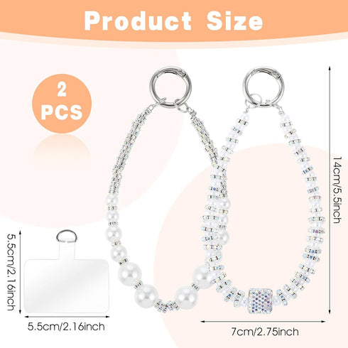 Yuanan 2 Pack Phone Wrist Strap, Pearl Beaded Phone Charm, Hands-Free Wristlet Bracelet, Detachable with Tether Tab