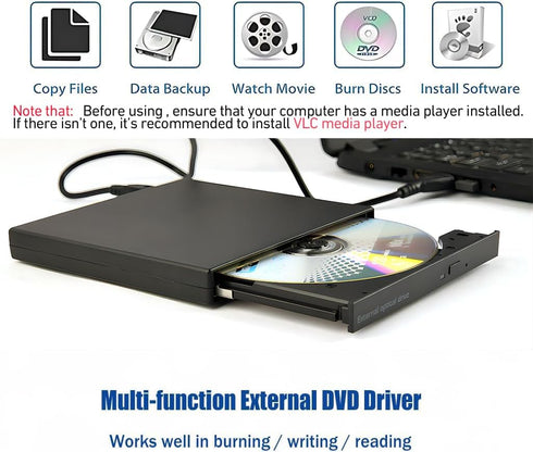 gingo 11/10/8/7 External CD DVD Drive Player, USB Slim Portable CD-ROM DVD+/-RW Drive Recorder CD Burner Reader Writer