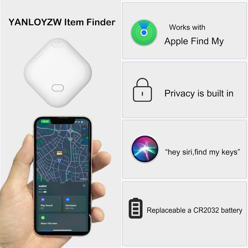 Key Finder & Tracker, Bluetooth Tracker work with Apple Find My (iOS Only), Item Tracker Tag for Keys, Bags, Wallets,Replaceable CR2032 Lithium Batteries - 1Pack