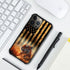 DJSOK Classic Wood Grain American Flag Case for iPhone 15, Dual Layer Shockproof Rugged Cover for Men Boys Girls