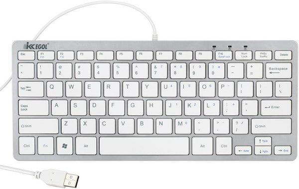 iKKEGOL USB Slim Mini Wired 78 Key Small Super Thin Compact Keyboard for Desktop Laptop PC, White